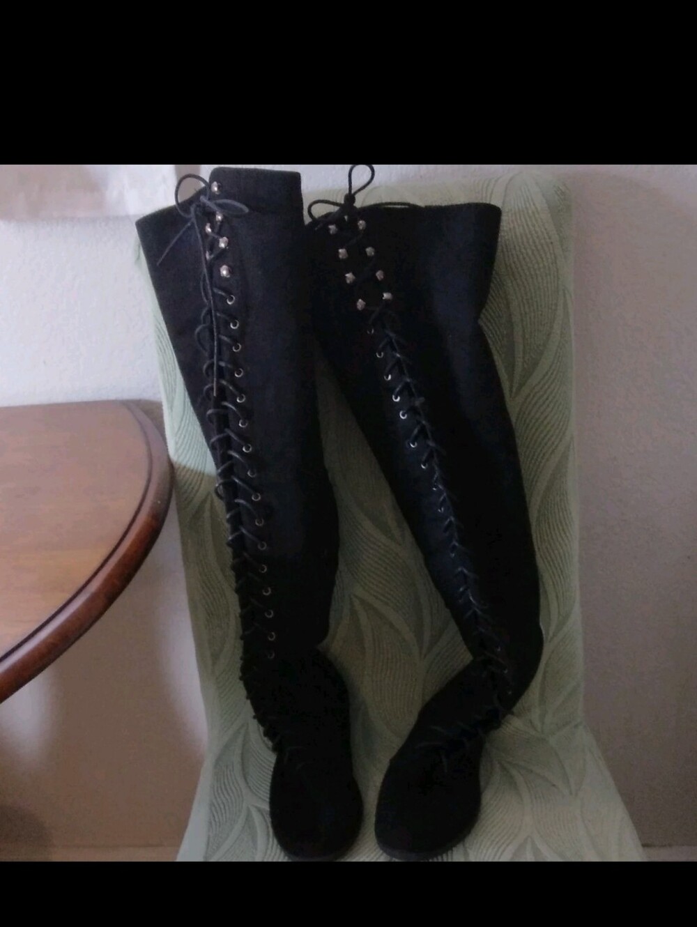 Fashion Black Lace-Up Over-the-Knee Women's Faux Suede Boots. - Picture 6 of 11